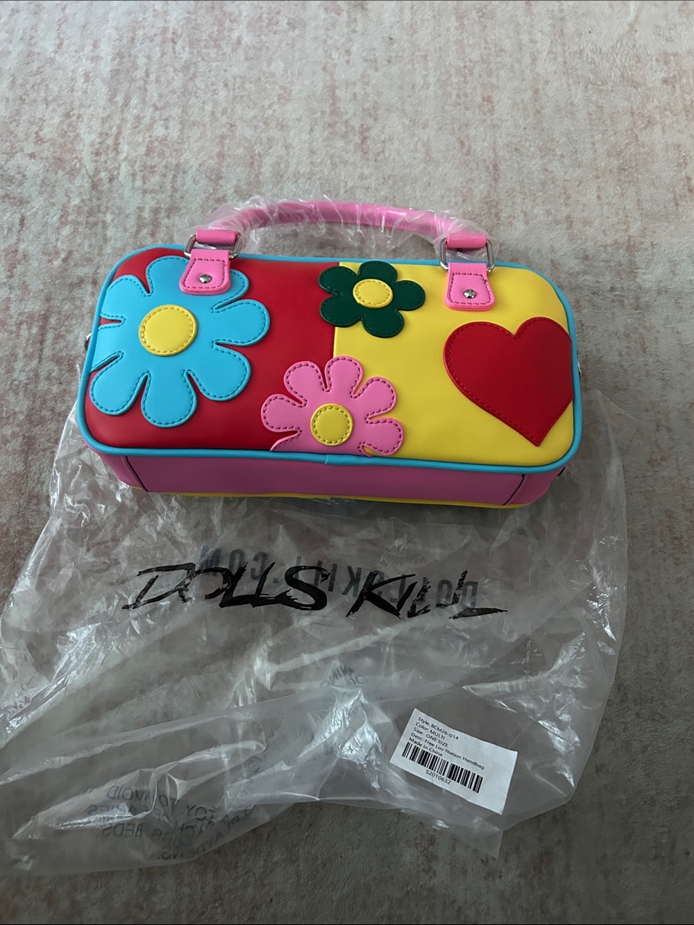 Dolls Kill  Colorblock Flower Heart Handbag - Pink/Yellow/Red